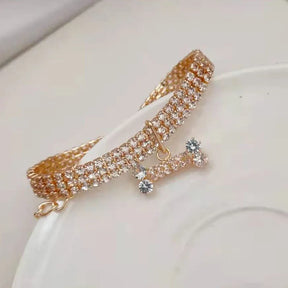 Dog Collar with Diamond Zircon Bone Pendant